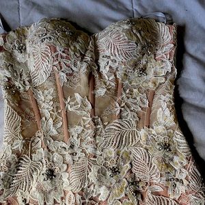 Sherri Hill cream beaded cocktail dress